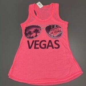 Vegas, Baby, Vegas! Tank Top by the Strip. Small Hot Pink, Neon, Rhinestones
